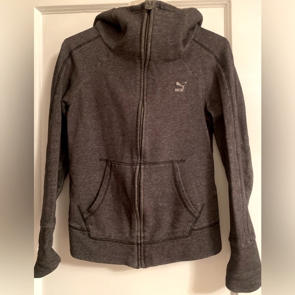 Puma - zip high-neck dark grey sweatshirt, fuzzy hood - size small - Picture 5 of 12